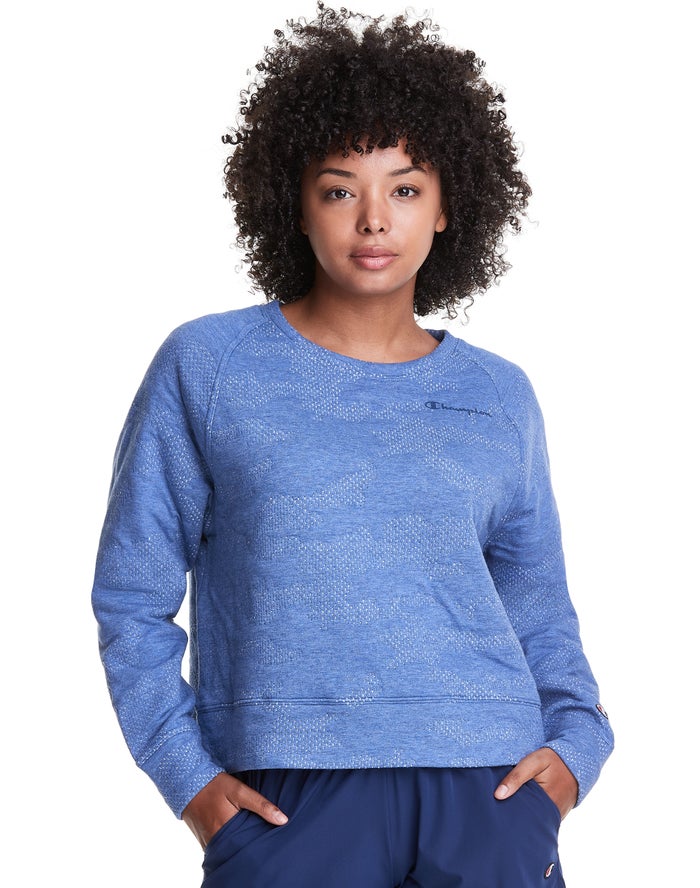 Champion Soft Touch Double Knit Camo Crew Sweatshirt Dames - Blauw - Belgie 1630RCFVA